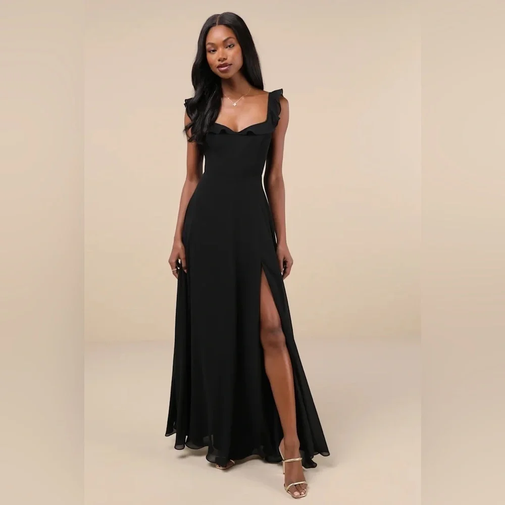 Lulus Dreamy Admiration Black Ruffled Maxi Dress
